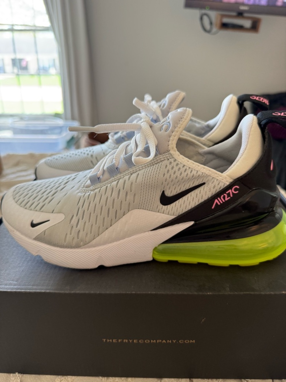 Nike Air Max 270 Grey Black Neon Green Pink Accent Sneakers